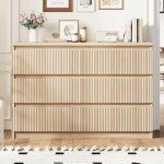 Jocoevol 6 Drawer Dresser for Bedroom, Boho Fluted Dresser with Deep Drawers, Large Double Natural Wood Dresser Chest of Drawers for Living Room, Hallway, Entryway (Wood)