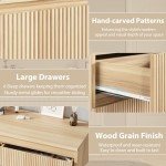 Jocoevol 6 Drawer Dresser for Bedroom, Boho Fluted Dresser with Deep Drawers, Large Double Natural Wood Dresser Chest of Drawers for Living Room, Hallway, Entryway (Wood)