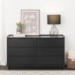 Prepac Simply Modern 6-Drawer Double Dresser for Bedroom, Chest of Drawers, Modern Bedroom Furniture, 52.5” wide x 16” deep x 29.5” tall, Black