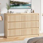 Jocoevol 6 Drawer Dresser for Bedroom, Boho Fluted Dresser with Deep Drawers, Large Double Natural Wood Dresser Chest of Drawers for Living Room, Hallway, Entryway (Wood)