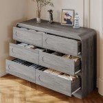 SOLACE FURNITURE Dresser for Bedroom, 47" Farmhouse Chest of Drawers Organize, Grey 6 Drawer Dresser, Curved Edge Design, Farmhouse Style Dresser for Bedroom, Living Room, or Hallway