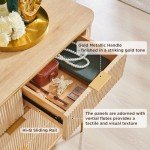 T4TREAM Fluted 7 Drawers Dresser for Bedroom, 54" Wide Modern Dresser TV Stand, Gold Accents, Fluted Fronts, Wood Storage Dressers Organizer for Bedroom, Living Room, Natural Oak