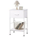 WLIVE White Nightstand, Night Stand with Fabric Storage Drawer and Open Wood Shelf, Small End Side Table, Bedside Table for Bedroom, Dorm, Easy Assembly, 25.03" Height