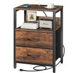 Yoobure Nightstand with Charging Station, Small Night Stand with Fabric Drawers and Storage Shelf for Bedrooms, Small Spaces, Bedside Table with USB Ports & Outlets