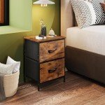 WLIVE Night Stand, Small 2 Drawer Dresser, Nightstand with Fabric Bins for Bedroom, Closet, Dorm, Rustic Brown Wood Grain Print, 11.8" D x 15.7" W x 20.9" H