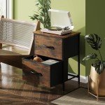 WLIVE Night Stand, Small 2 Drawer Dresser, Nightstand with Fabric Bins for Bedroom, Closet, Dorm, Rustic Brown Wood Grain Print, 11.8" D x 15.7" W x 20.9" H