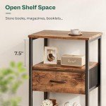 Huuger Nightstand Set of 2, Night Stand with Fabric Drawer, Mesh Shelf, Side Table with Storage, Fabric Drawer Dresser, Open Shelf, Metal Frame, Bedroom, Rustic Brown