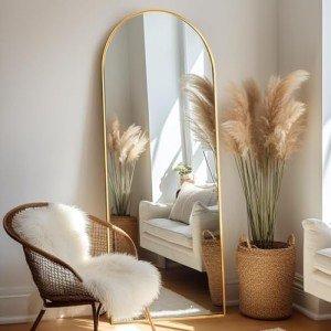 Prywot Full Length Mirror 57" x 20" Arched Floor Mirror Hanging Mounted Mirrors Full Body Mirrors with Stand Simple Home Decor for Bedroom, Dressing Room, Gold