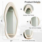 Honyee Full Length Mirror, 63" x 24" Wall Mirror, Flannel Wrapped Wooden Frame Full Body Mirror, Irregular Wavy Mirror Hanging or Leaning Against Wall for Cloakroom/Bedroom/Living Room, Ivory White