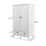 Panana 2 Door Wardrobe, Armoire with Drawer for Bedroom (White)