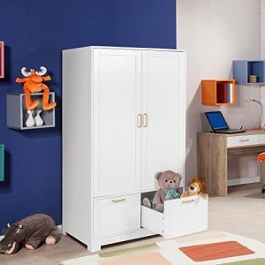 VINGLI 35" Wide White Armoire Wardrobe Closet with Adjustable Shelves and Drawers, Freestanding Closet Wardrobe Cabinet, Bedroom Armoires and Wardrobes with Doors for Kids' Room, Dorm
