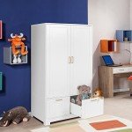 VINGLI 35" Wide White Armoire Wardrobe Closet with Adjustable Shelves and Drawers, Freestanding Closet Wardrobe Cabinet, Bedroom Armoires and Wardrobes with Doors for Kids' Room, Dorm