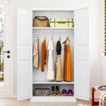 Metal Wardrobe Cabinet with Hanging Rod,White Armoire Wardrobe Closet,Metal Clothing Storage Cabinet with Adjustable Shelves and Doors,72" Wardrobe Storage Cabinet for Home,Living/Laundry Room