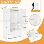 VINGLI 35" Wide White Armoire Wardrobe Closet with Adjustable Shelves and Drawers, Freestanding Closet Wardrobe Cabinet, Bedroom Armoires and Wardrobes with Doors for Kids' Room, Dorm