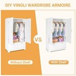 VINGLI 35" Wide White Armoire Wardrobe Closet with Adjustable Shelves and Drawers, Freestanding Closet Wardrobe Cabinet, Bedroom Armoires and Wardrobes with Doors for Kids' Room, Dorm