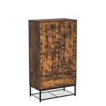 VINGLI 38" W Armoire, Wardrobe Closet with Hanging Rod, Bedroom 71" Freestanding Wardrobe Cabinet with Doors, Adjustable Shelves and Drawer, Open Compartment, Rustic Brown