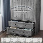 Yechen 71" Wooden Armoire Wardrobe Closet - Modern Functional Clothes Tall Storage Cabinet with Adjustable Shelf and Hanging Rail, Sturdy Freestanding Closet Wardrobe with 2 Wide Drawers for Bedroom