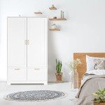 VINGLI 35" Wide White Armoire Wardrobe Closet with Adjustable Shelves and Drawers, Freestanding Closet Wardrobe Cabinet, Bedroom Armoires and Wardrobes with Doors for Kids' Room, Dorm
