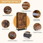 VINGLI 38" W Armoire, Wardrobe Closet with Hanging Rod, Bedroom 71" Freestanding Wardrobe Cabinet with Doors, Adjustable Shelves and Drawer, Open Compartment, Rustic Brown
