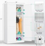 Metal Wardrobe Cabinet with Hanging Rod,White Armoire Wardrobe Closet,Metal Clothing Storage Cabinet with Adjustable Shelves and Doors,72" Wardrobe Storage Cabinet for Home,Living/Laundry Room
