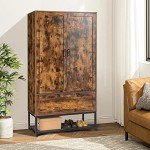 VINGLI 38" W Armoire, Wardrobe Closet with Hanging Rod, Bedroom 71" Freestanding Wardrobe Cabinet with Doors, Adjustable Shelves and Drawer, Open Compartment, Rustic Brown