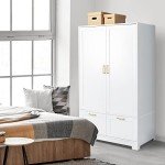 VINGLI 35" Wide White Armoire Wardrobe Closet with Adjustable Shelves and Drawers, Freestanding Closet Wardrobe Cabinet, Bedroom Armoires and Wardrobes with Doors for Kids' Room, Dorm