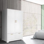 VINGLI 35" Wide White Armoire Wardrobe Closet with Adjustable Shelves and Drawers, Freestanding Closet Wardrobe Cabinet, Bedroom Armoires and Wardrobes with Doors for Kids' Room, Dorm