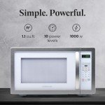 Farberware Countertop Microwave 1000 Watts, 1.1 cu ft - Microwave Oven With LED Lighting and Child Lock - Perfect for Apartments and Dorms - Easy Clean White, Platinum