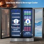 Empava Wine and Beverage Refrigerator Cooler Dual Zone 24 inch, Built-in Counter or Freestanding Fridge with Glass Door and LED Light, 78 Cans and 20 Bottles Capacity, Silver
