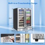 Empava Wine and Beverage Refrigerator Cooler Dual Zone 24 inch, Built-in Counter or Freestanding Fridge with Glass Door and LED Light, 78 Cans and 20 Bottles Capacity, Silver