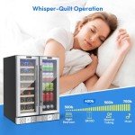 Empava Wine and Beverage Refrigerator Cooler Dual Zone 24 inch, Built-in Counter or Freestanding Fridge with Glass Door and LED Light, 78 Cans and 20 Bottles Capacity, Silver