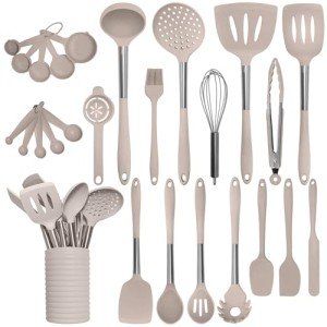 Home Hero Silicone Kitchen Utensils Set, Silicone Cooking Utensils Set, Dishwasher Safe Stainless Steel, Silicone Utensils For Cooking, Spatula Set Silicone Heat Resistant (26 Pcs - Stone)