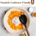 Silicone Cooking Utensil Set, Umite Chef 8-Piece Kitchen Set with Natural Acacia Wooden Handles,Food-Grade Silicone Heads-Silicone Kitchen Gadgets Spatulas Set for Nonstick Cookware- Black