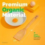 Riveira Bamboo Wooden Spoons for Cooking 6-Piece, Apartment Essentials Wood Spatula Spoon Nonstick Kitchen Utensil Set Premium Quality Housewarming Gifts for Everyday Use