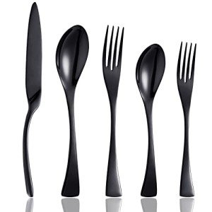 Culterman 20 Piece Black Flatware Silverware Cutlery Sets,unique modern look,Home & Kitchen Stainless Steel Dinnerware/Tableware/Utensils Set For 4,Include Knives/Forks/Spoons Dishwasher Safe