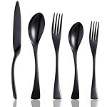 Culterman 20 Piece Black Flatware Silverware Cutlery Sets,unique modern look,Home & Kitchen Stainless Steel Dinnerware/Tableware/Utensils Set For 4,Include Knives/Forks/Spoons Dishwasher Safe