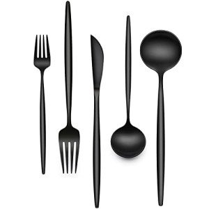 30-Piece Black Silverware Set, Flatware Set for 6, Food-Grade Stainless Steel Tableware Cutlery Set, Utensil Sets Kitchen Cutlery for Home Office Restaurant Hotel