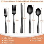 20 Pcs Black Silverware Set, Food-Grade Stainless Steel Flatware Set for 4, Square Cutlery Set, Mirror Polished Tableware Eating Utensils Set for Kitchen, Include Knife Fork Spoon Set,Dishwasher Safe