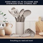 Home Hero Silicone Kitchen Utensils Set, Silicone Cooking Utensils Set, Dishwasher Safe Stainless Steel, Silicone Utensils For Cooking, Spatula Set Silicone Heat Resistant (26 Pcs - Stone)