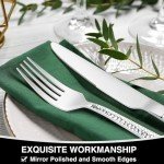 Hammered Silverware Set, 40-Piece Stainless Steel Square Flatware Set for 8, Food-Grade Tableware Cutlery Set, Utensil Sets for Home Restaurant, Mirror Finish, Dishwasher Safe