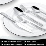 Hammered Silverware Set, 40-Piece Stainless Steel Square Flatware Set for 8, Food-Grade Tableware Cutlery Set, Utensil Sets for Home Restaurant, Mirror Finish, Dishwasher Safe