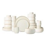 Stone by Mercer Project SHOSAI 32-Piece Stoneware Dinnerware Set, Plates and Bowls Set, Modern Dishware set fo 8, White Speckled