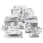 MALACASA Dishes Set for 12, 60-Piece Modern Porcelain Dinnerware Sets, Marble Dish Set with Plates and Bowls, Cups and Saucers, Square Plates Dinnerware Dining Dishware Sets, Series Flora