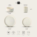 Stone by Mercer Project SHOSAI 32-Piece Stoneware Dinnerware Set, Plates and Bowls Set, Modern Dishware set fo 8, White Speckled