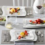 MALACASA Dishes Set for 12, 60-Piece Modern Porcelain Dinnerware Sets, Marble Dish Set with Plates and Bowls, Cups and Saucers, Square Plates Dinnerware Dining Dishware Sets, Series Flora