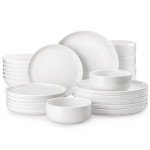 MALACASA Plates and Bowls Sets, 24 Pieces Modern Porcelain Dinnerware Set for 6 Ceramic Dishware Dishes White Kitchen Dinner Dining Ware Set Microwave and Dishwasher Safe, Series LUNA