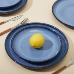 Pokini Stoneware Dinnerware Sets, Ceramic Plates and Bowls Set, Microwave & Dishwasher Safe Kitchen Dish Set, Modern Dinner Plates | Salad Plates | Cereal Bowls for 4, Dishware Sets Blue