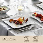 MALACASA Dishes Set for 12, 60-Piece Modern Porcelain Dinnerware Sets, Marble Dish Set with Plates and Bowls, Cups and Saucers, Square Plates Dinnerware Dining Dishware Sets, Series Flora
