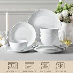 MALACASA 12 Pieces Gourmet Porcelain Dinnerware Sets, Modern White Dish Set for 4, Premium Serving Plates and Bowls Sets, Chip and Scratch Resistant Dishware Sets, Series AMELIA