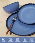 Pokini Stoneware Dinnerware Sets, Ceramic Plates and Bowls Set, Microwave & Dishwasher Safe Kitchen Dish Set, Modern Dinner Plates | Salad Plates | Cereal Bowls for 4, Dishware Sets Blue